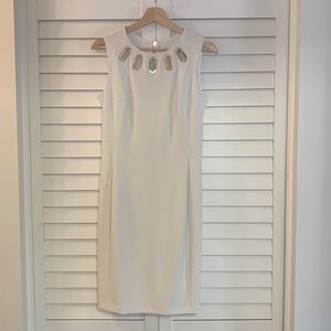 Joseph Ribkoff White and Gold detail dress